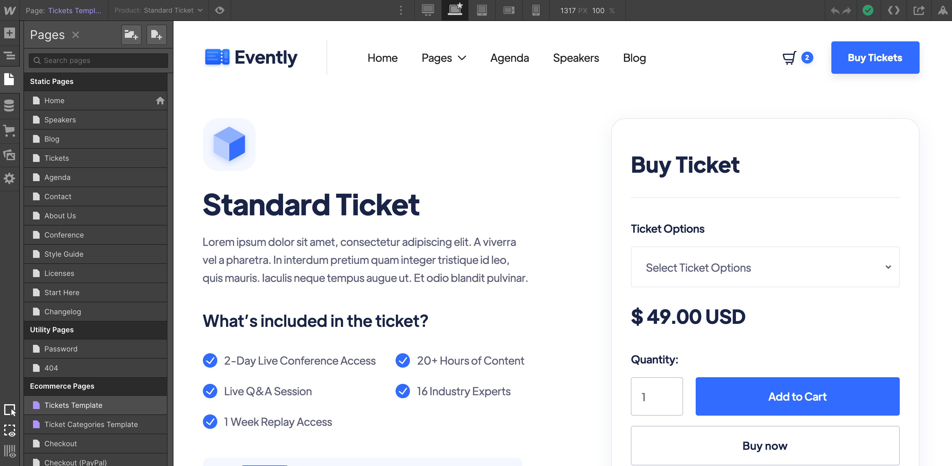 eCommerce Page - Evently Webflow Template