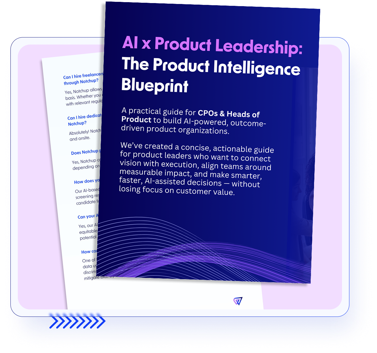 Cover of a guide titled 'AI x Product Leadership: The Product Intelligence Blueprint' describing practical guidance for CPOs and product heads to build AI-powered product organizations with actionable leadership strategies.