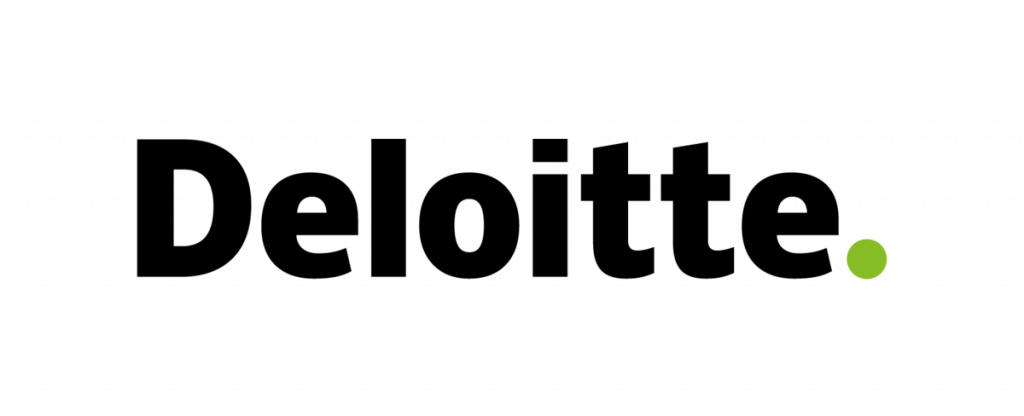 Deloitte company logo in black with a green dot above the letter i on a white background.