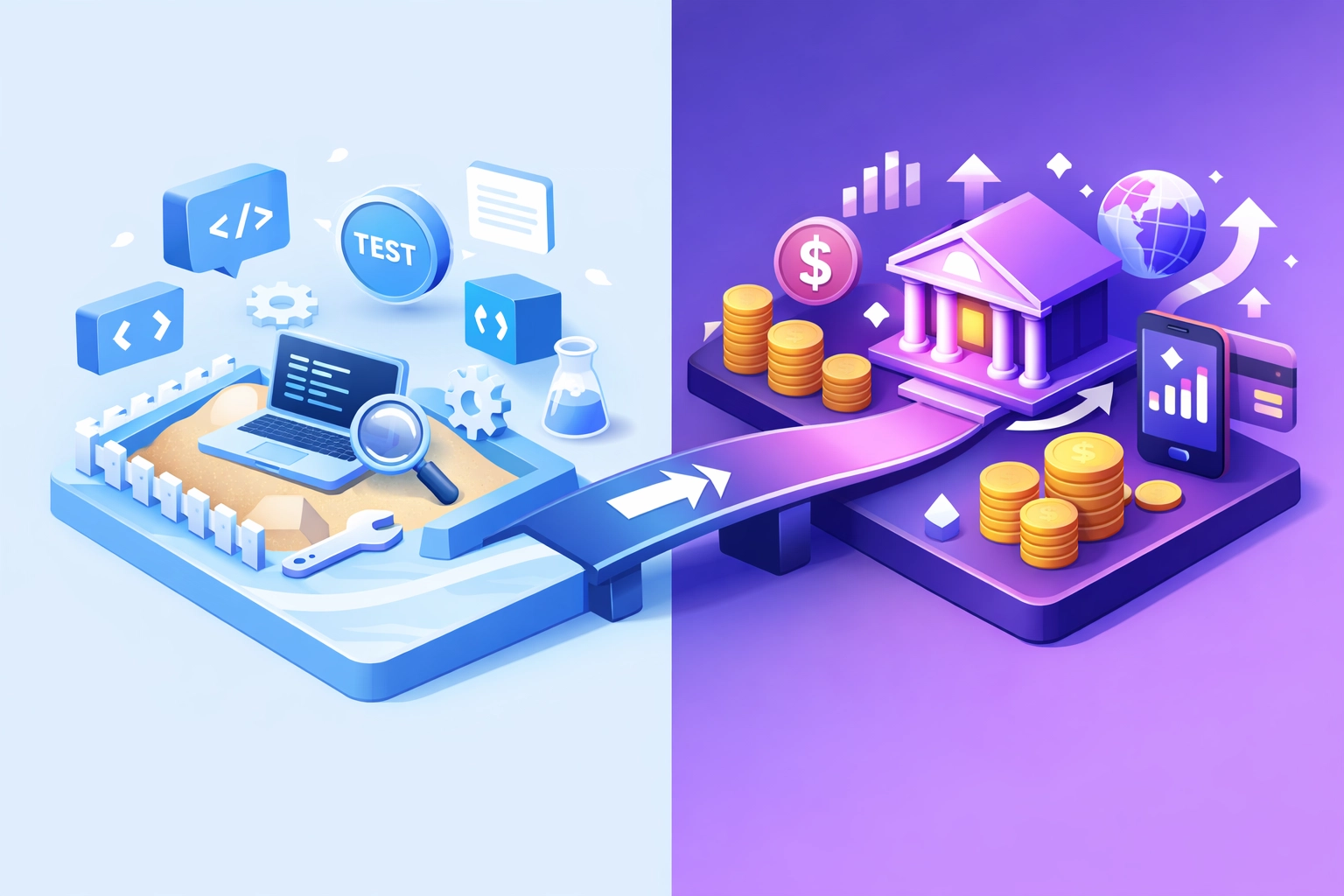 Blockchain testnet to mainnet deployment workflow showing safe testing environment