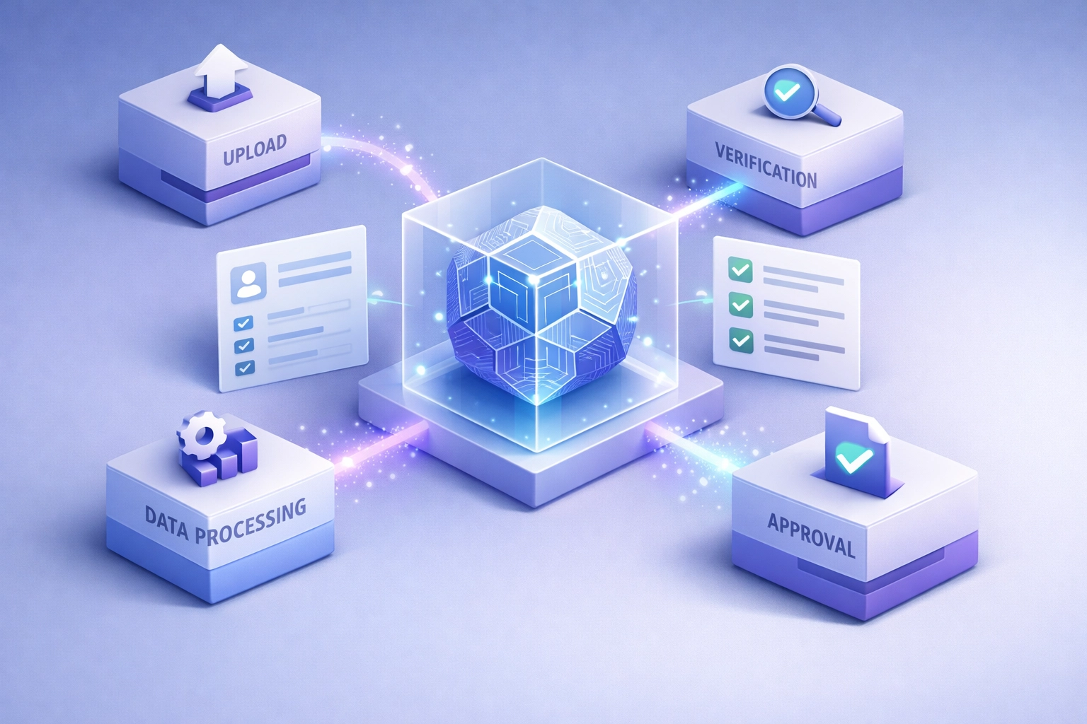 Automated workflow system with smart contract at center showing NEAR Protocol transaction process