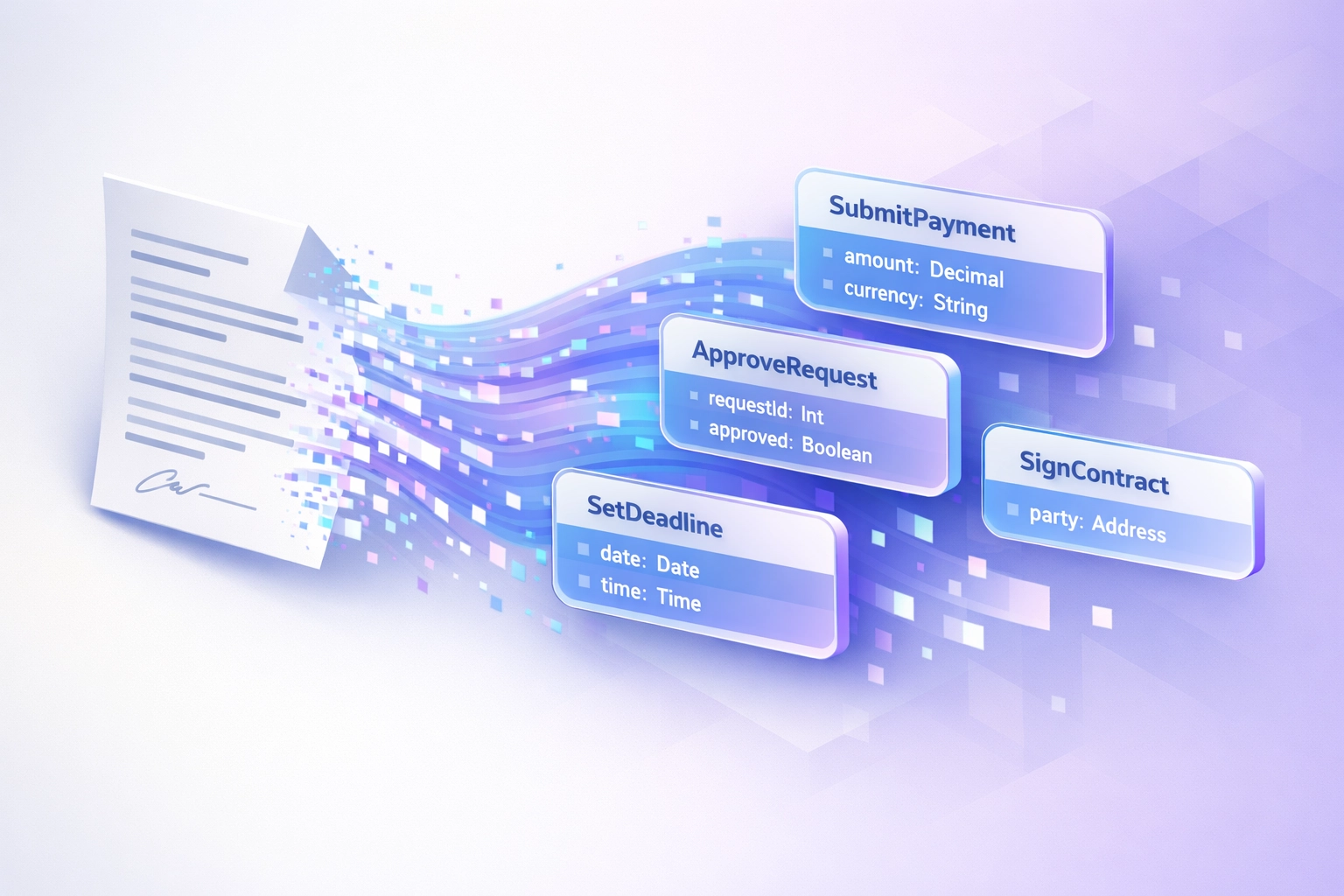 Smart contract methods transforming into organized interface cards for easy Zapier integration