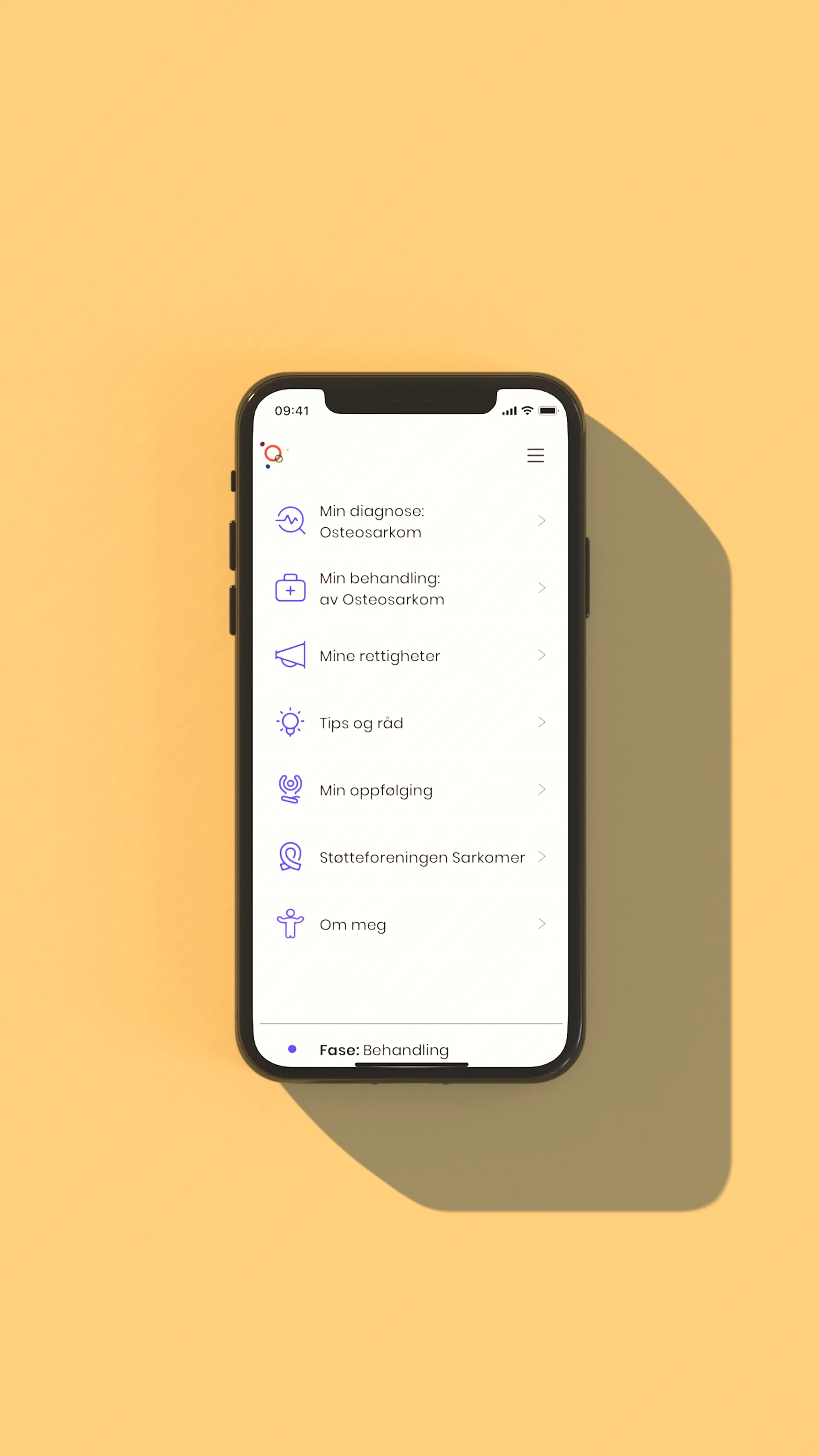App-grensesnitt vist på mobil, detalj fra film produsert av Gefühl for Sarkomer