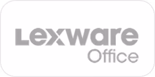 Logo von Lexware Office mit grauer Schrift auf weißem Hintergrund.