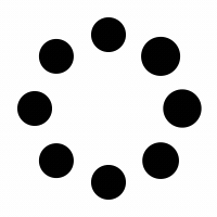 Black circular loading animation with dots forming a rotating circle on white background.
