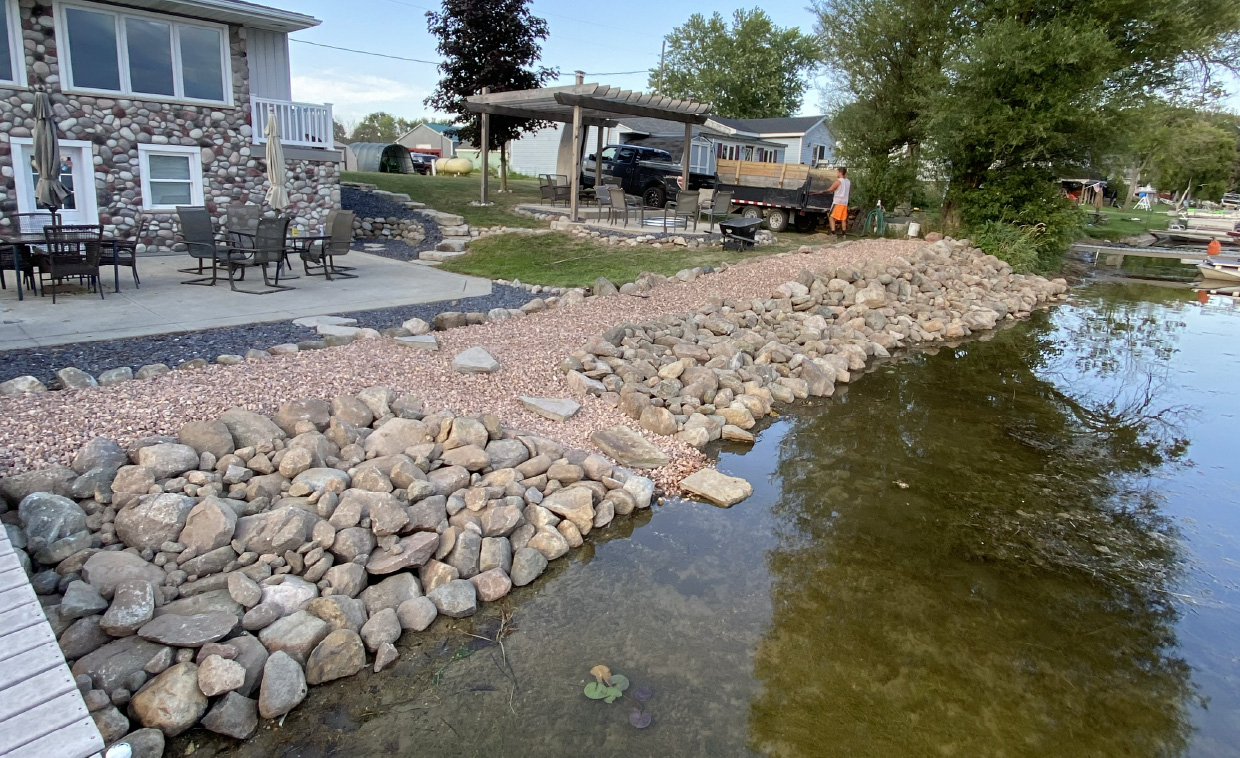 boulders installed by a lake