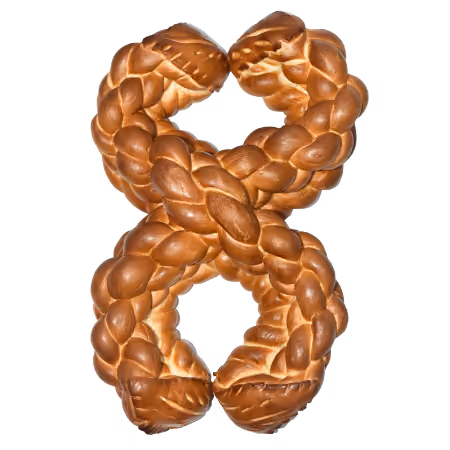 Loaf of braided bread shaped like the number eight with a golden brown crust.
