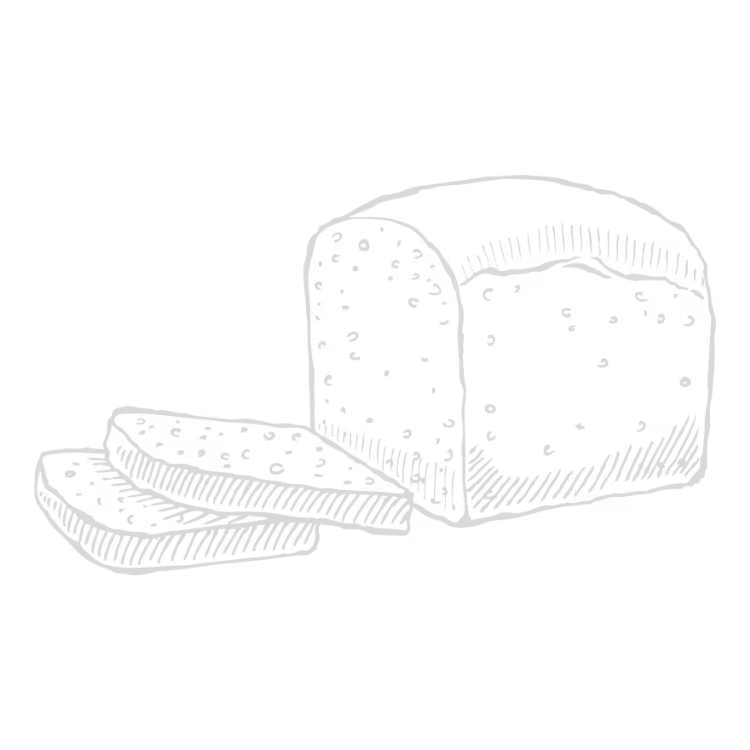 Hand-drawn black and white illustration of a loaf of bread with two slices cut and laid in front.