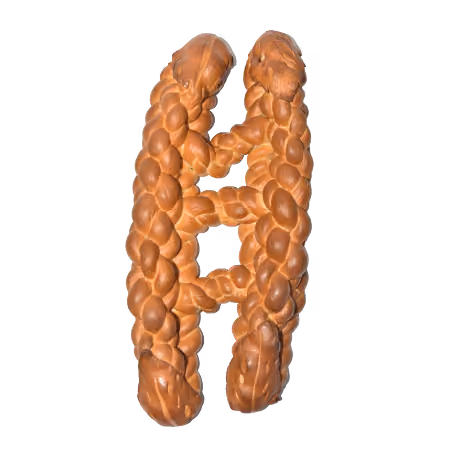 Braided challah bread shaped like the letter H with a golden-brown crust.
