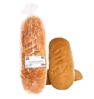 Two loaves of white sandwich bread; one wrapped in plastic with a label and one unwrapped.