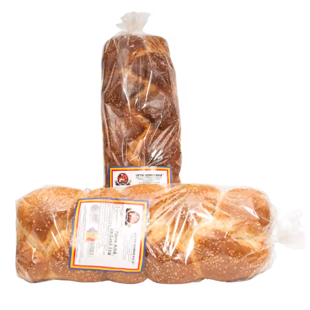 Two packages of braided challah bread wrapped in clear plastic.