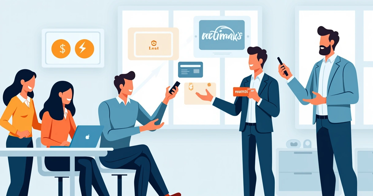 Equipe de trabalho recebendo cartões-presente digitais