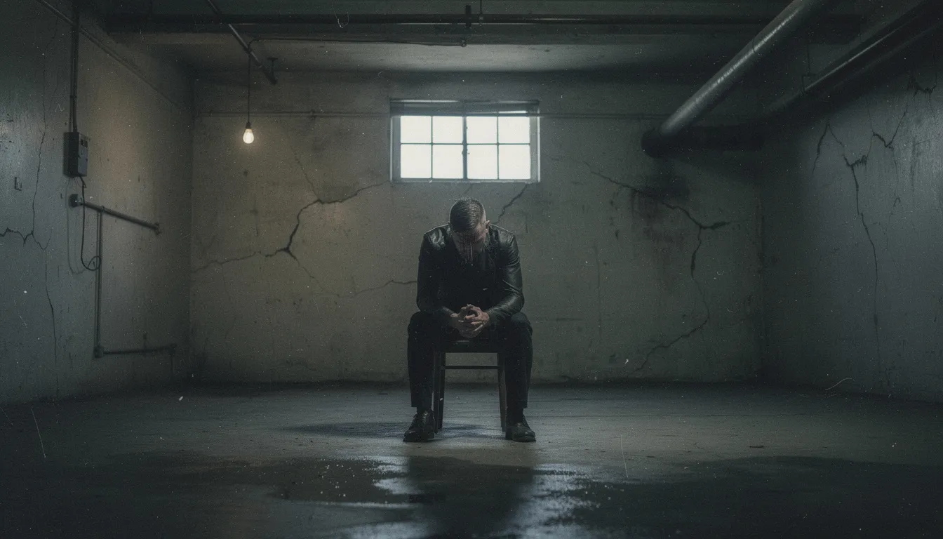 The image captures a poignant moment inspired by the Nine Inch Nails song "Hurt," evoking deep emotions associated with loss and reflection. It symbolizes the powerful connection between music and visual media, highlighting the potential for sync licensing opportunities in films and TV shows.