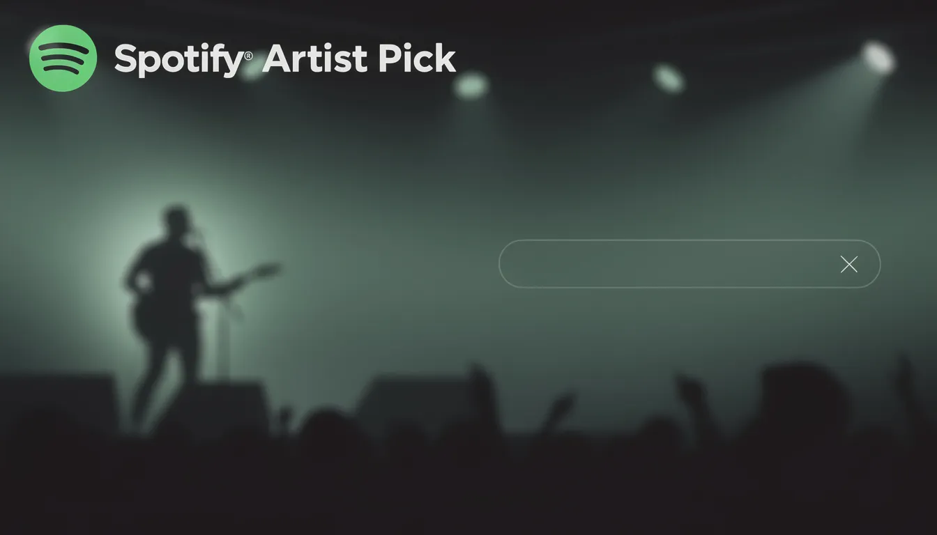 The image showcases a Spotify artist page featuring a highlighted "artist pick" section, where the artist has full control to choose and display their favorite song or album for fans. This section serves as a way to connect with listeners and promote new releases, creating a spotlight on the artist's profile.