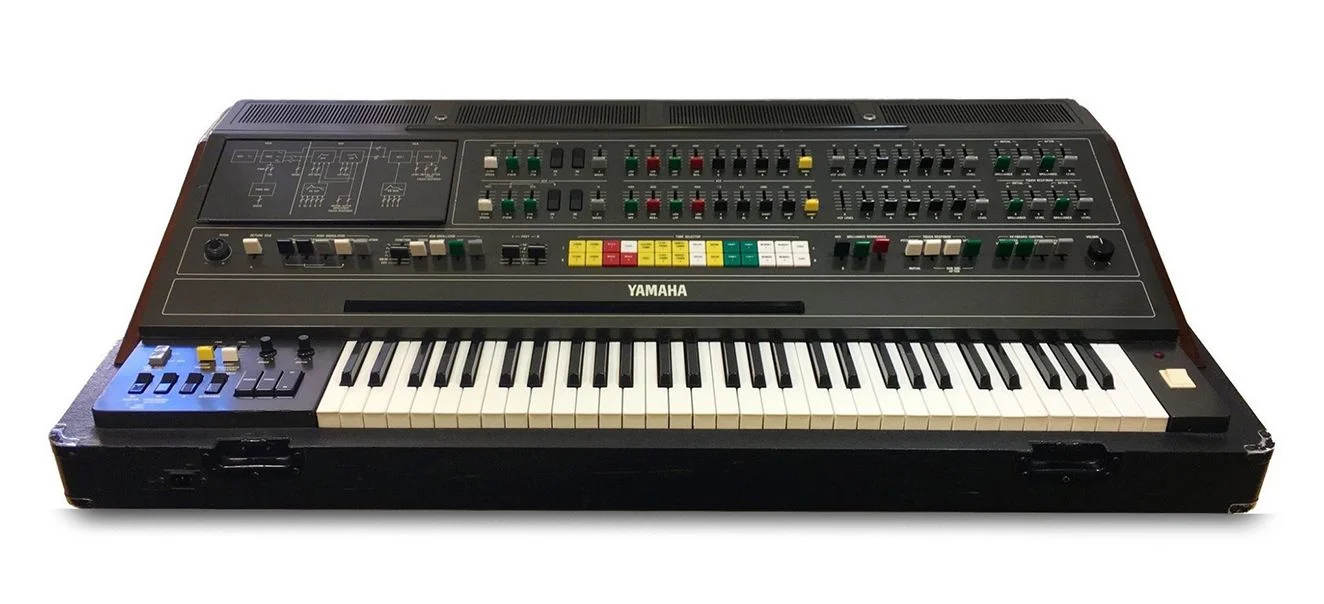 Yamaha CS-80 analog synthesizer with full keyboard and extensive sound modulation controls.