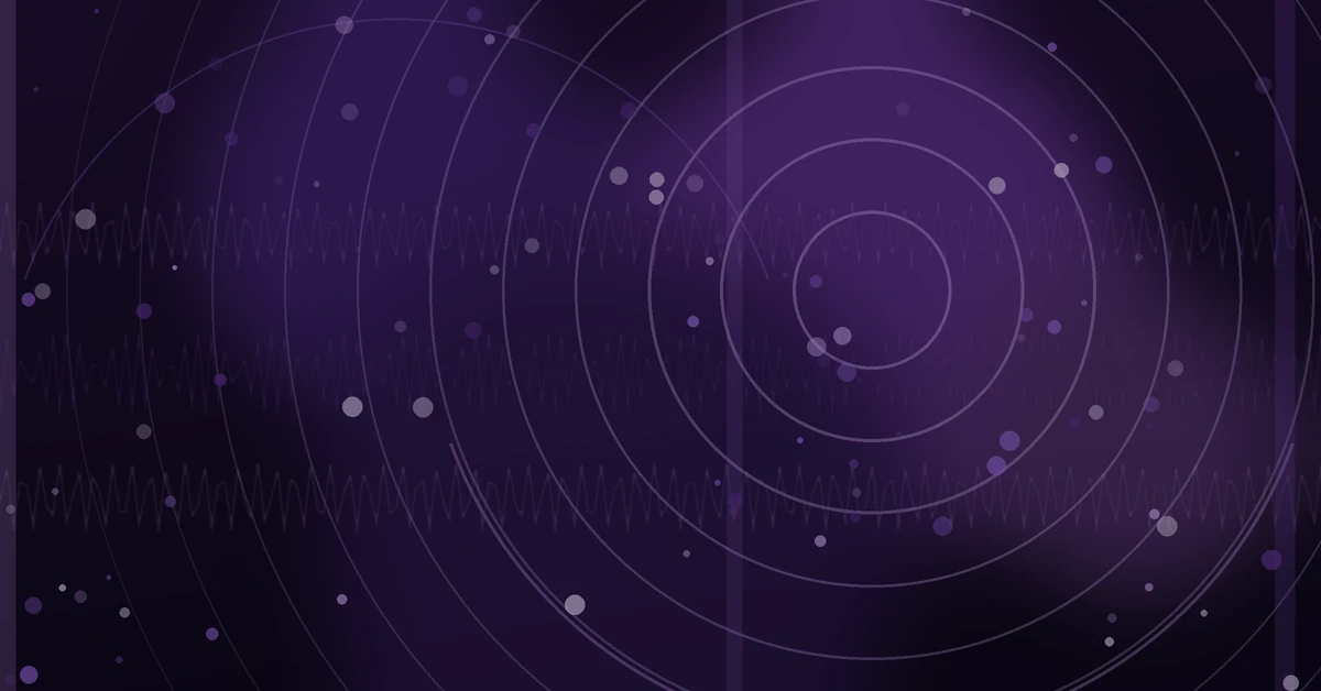 Abstract radar graphic with concentric circles and scattered light points on a deep purple background, suggesting surveillance, signal detection, and tracking.