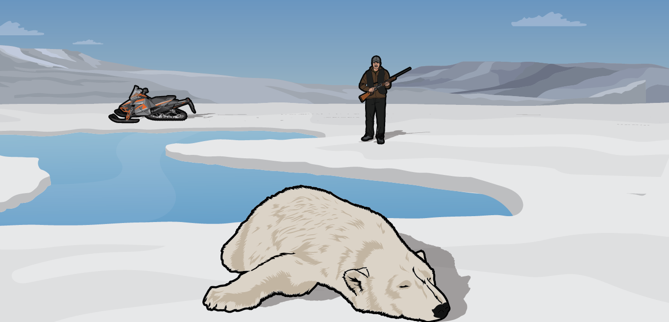 Illustration of a man hunting a polar bear