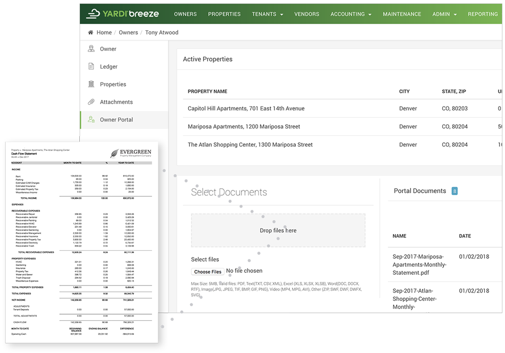 Yardi Breeze dashboard