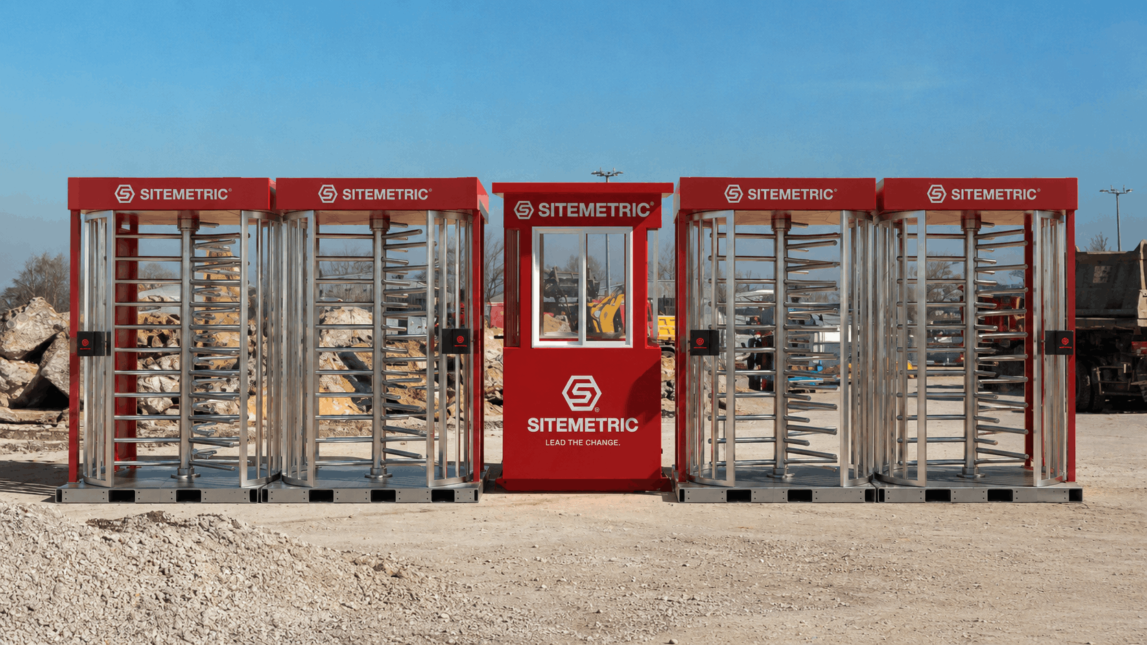 Full-height Sitemetric turnstile controlling worker entry at a construction site gate