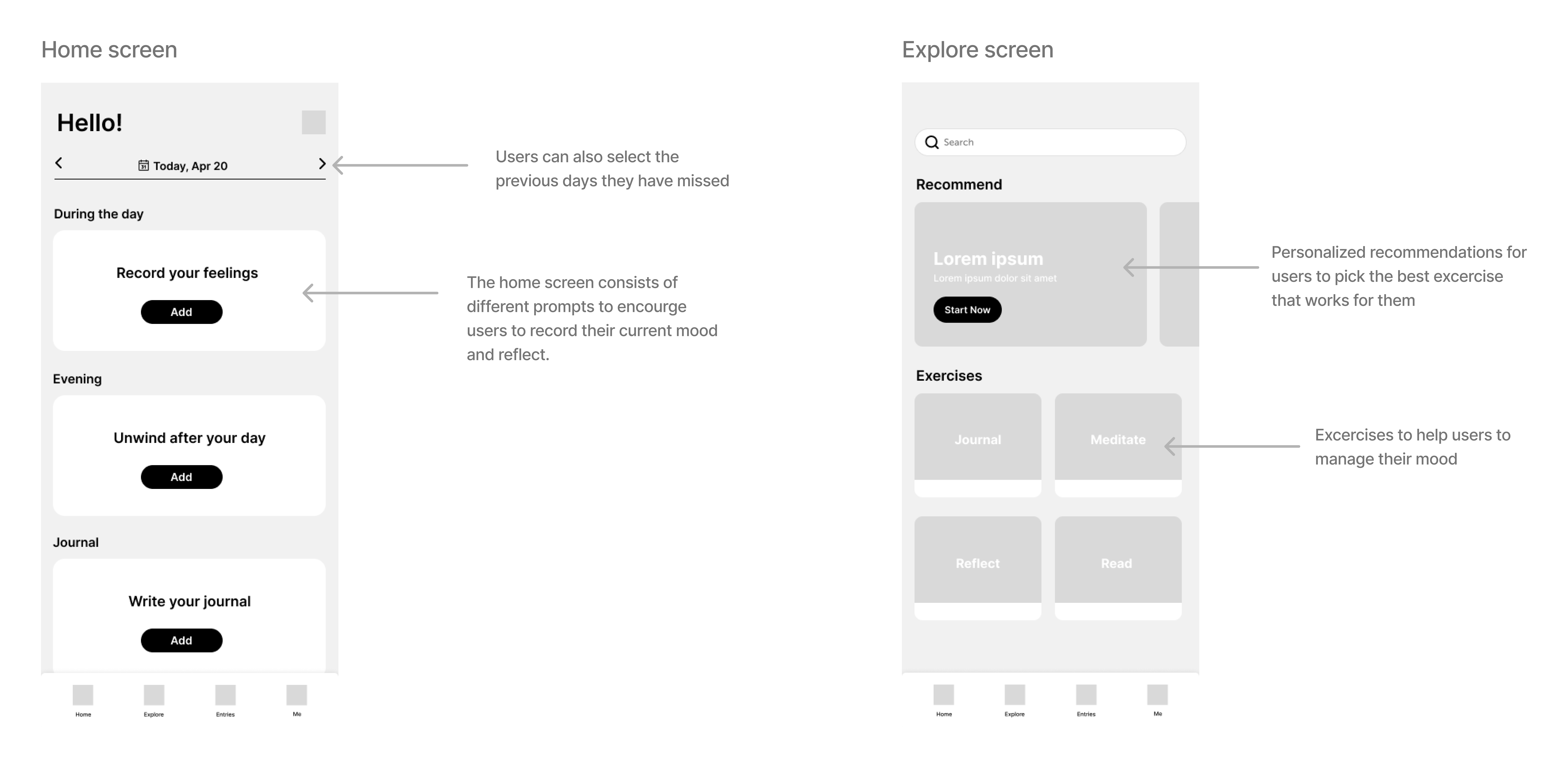 Mobile wireframes