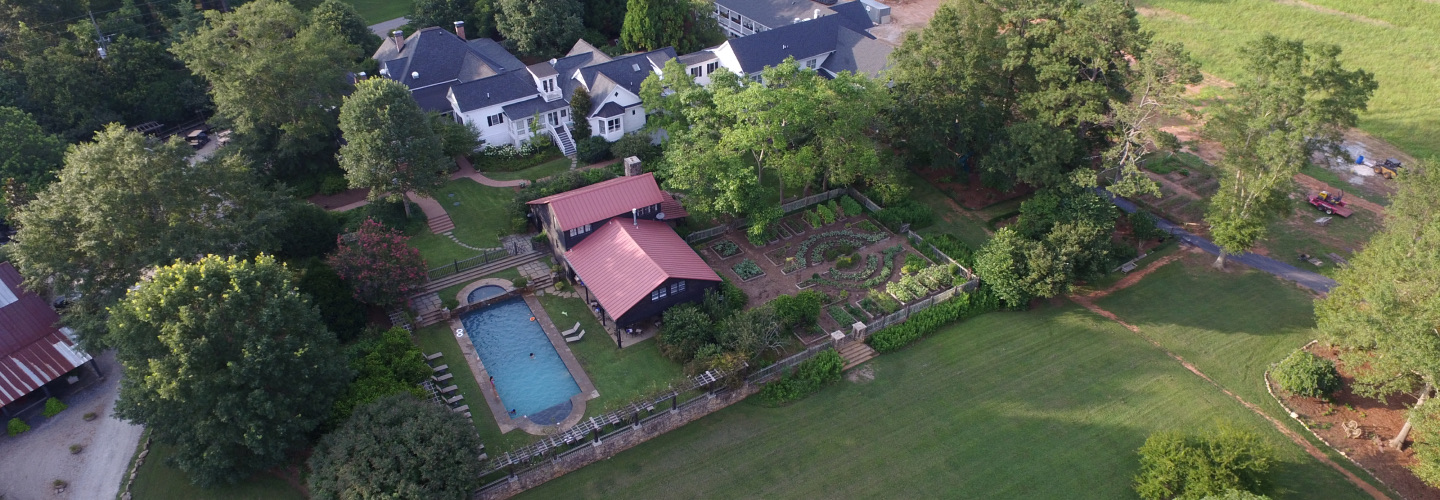 Aerial view of Serenbe's preserved green space