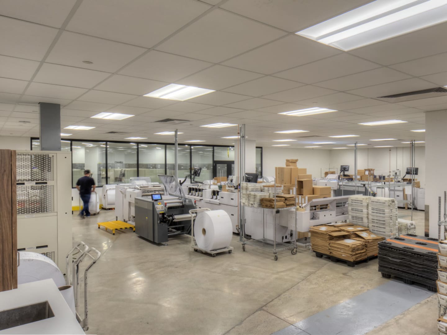 An interior photo of a printing office.