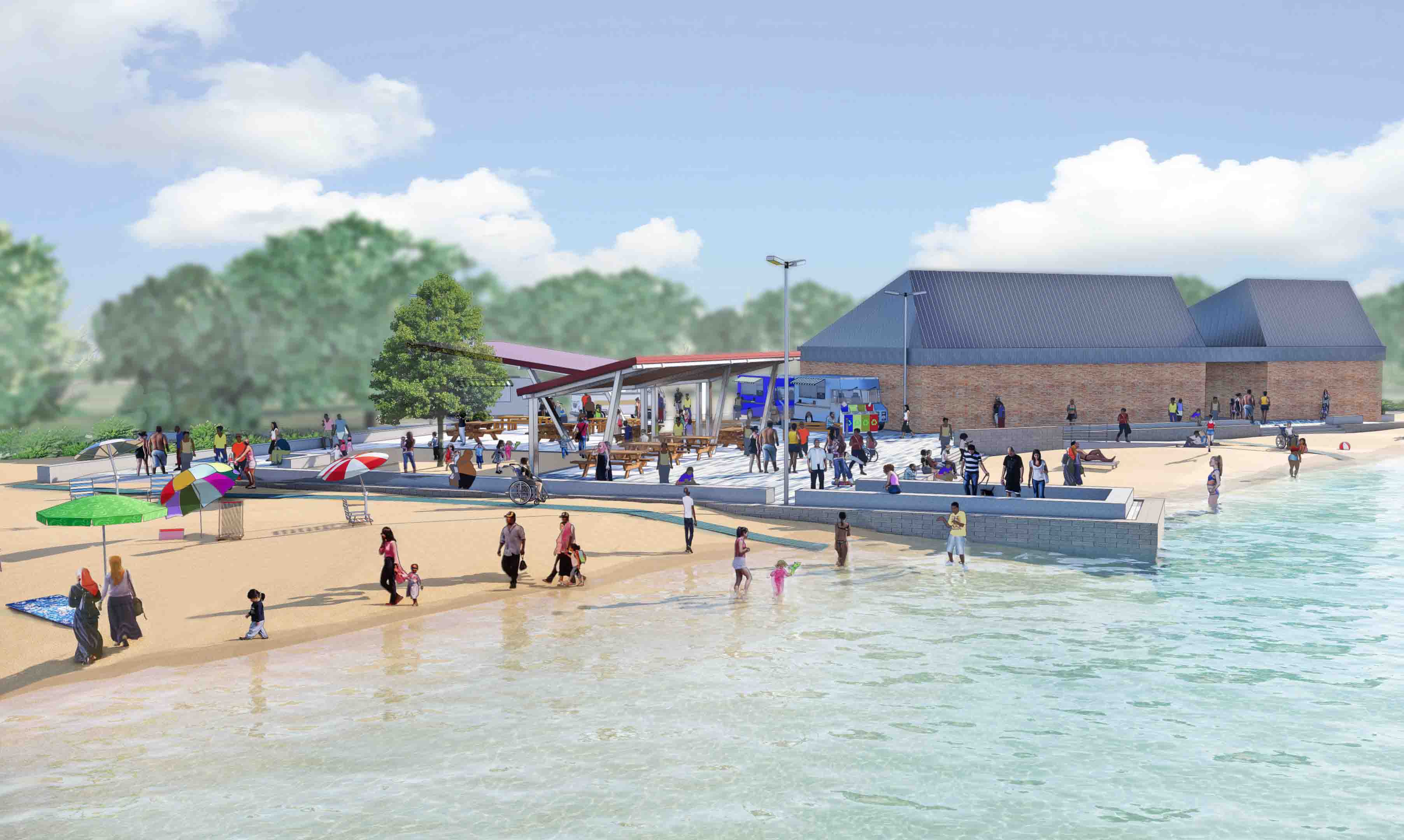 A rendering of the Beachfront and Bath House.