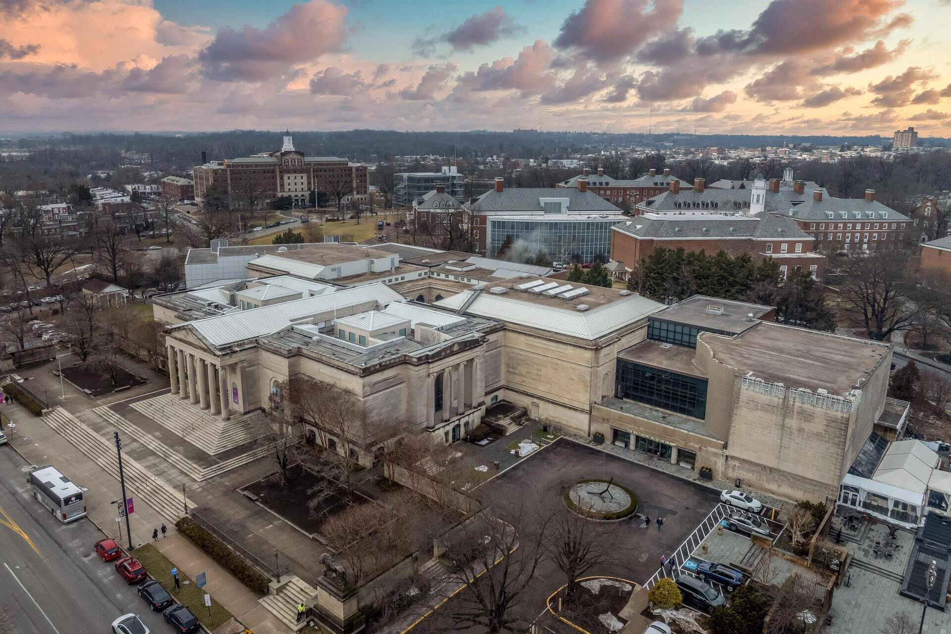 Overhead view of the exterior of the Baltimore Museum of Art.