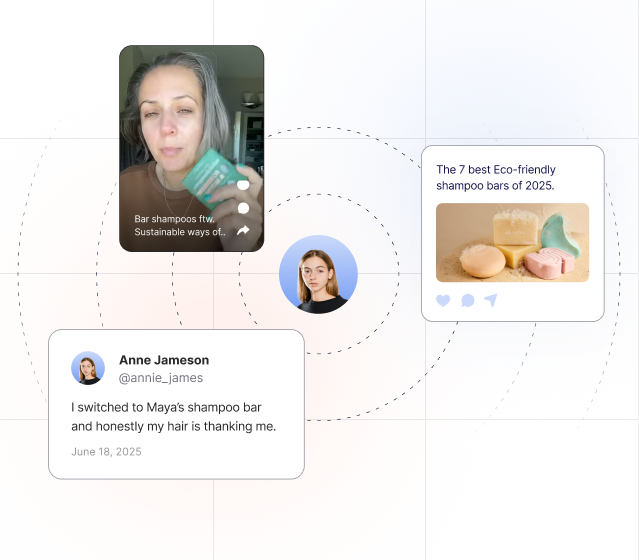 Brand fit visual with product post and audience interest chips