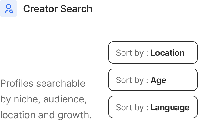 Creator search, 470M+ profiles searchable by niche, audience, location and growth