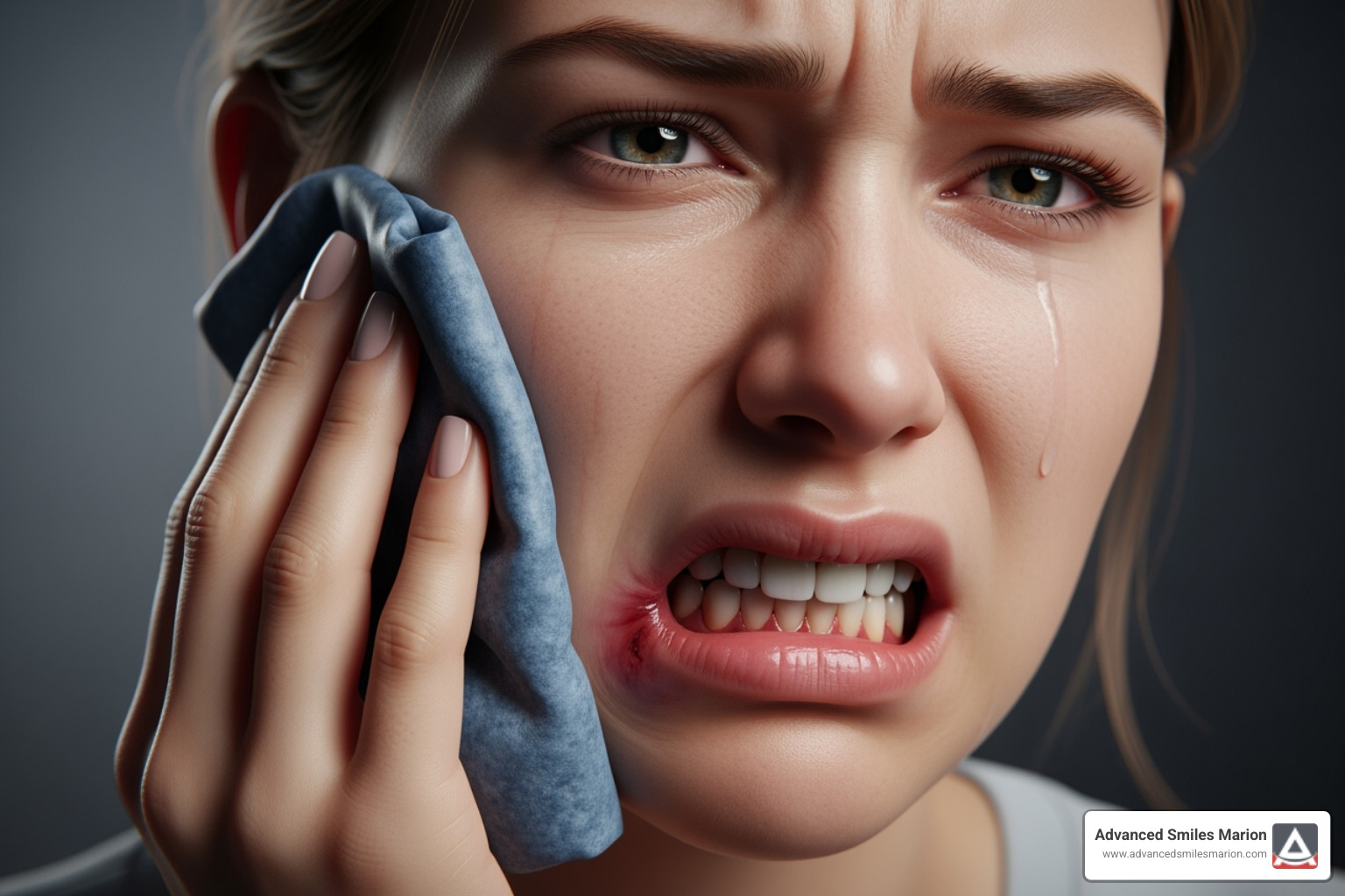 person applying cold pack to cheek - worst day of pain after wisdom tooth extraction