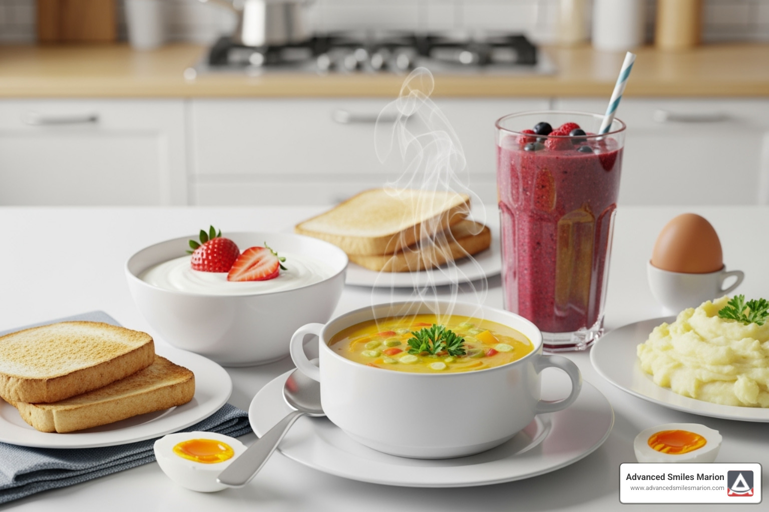 various soft foods like yogurt soup and smoothies - worst day of pain after wisdom tooth extraction