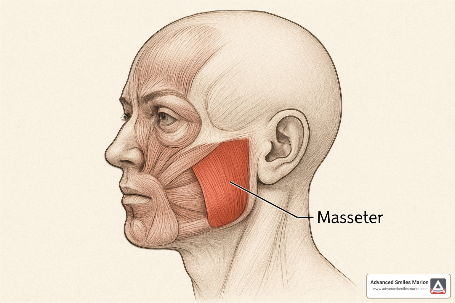 diagram showing the location of the masseter muscles on the face - botox for jawline slimming