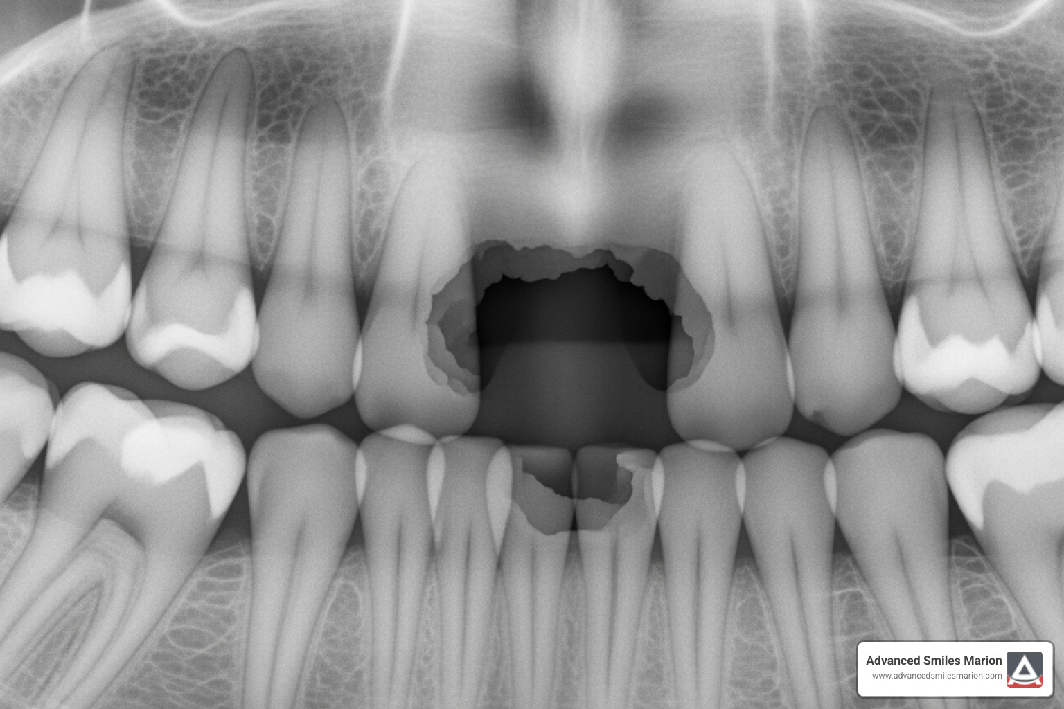 A dental X-ray showing a cavity - best treatment for toothache