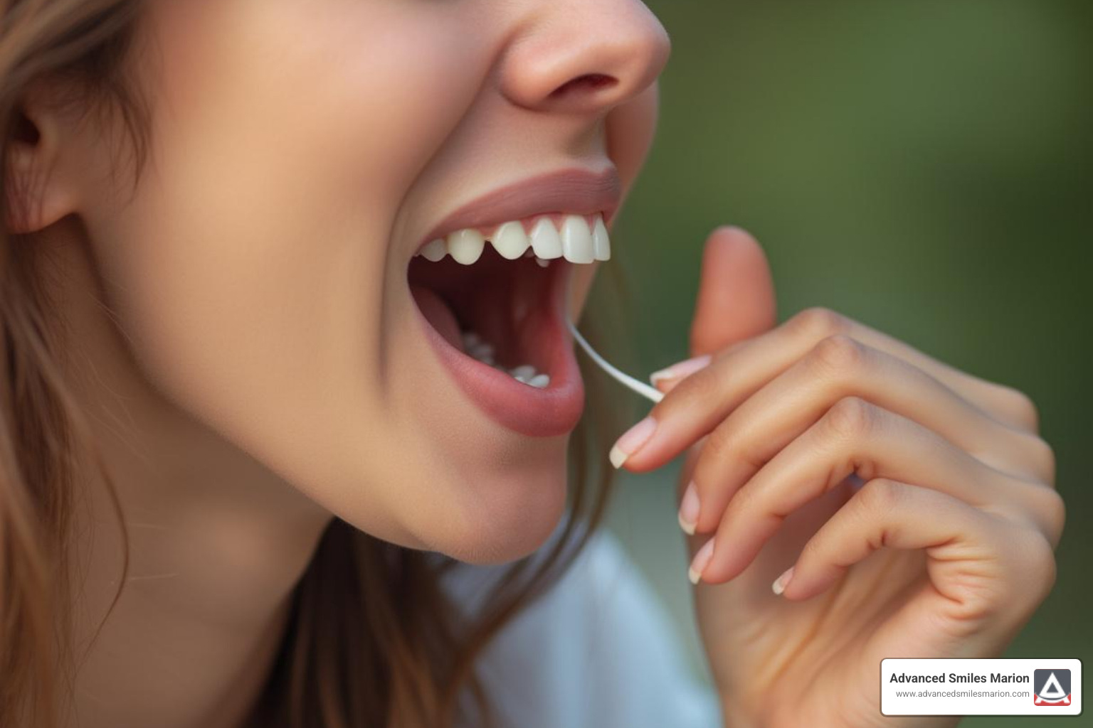 A person flossing their teeth - best treatment for toothache