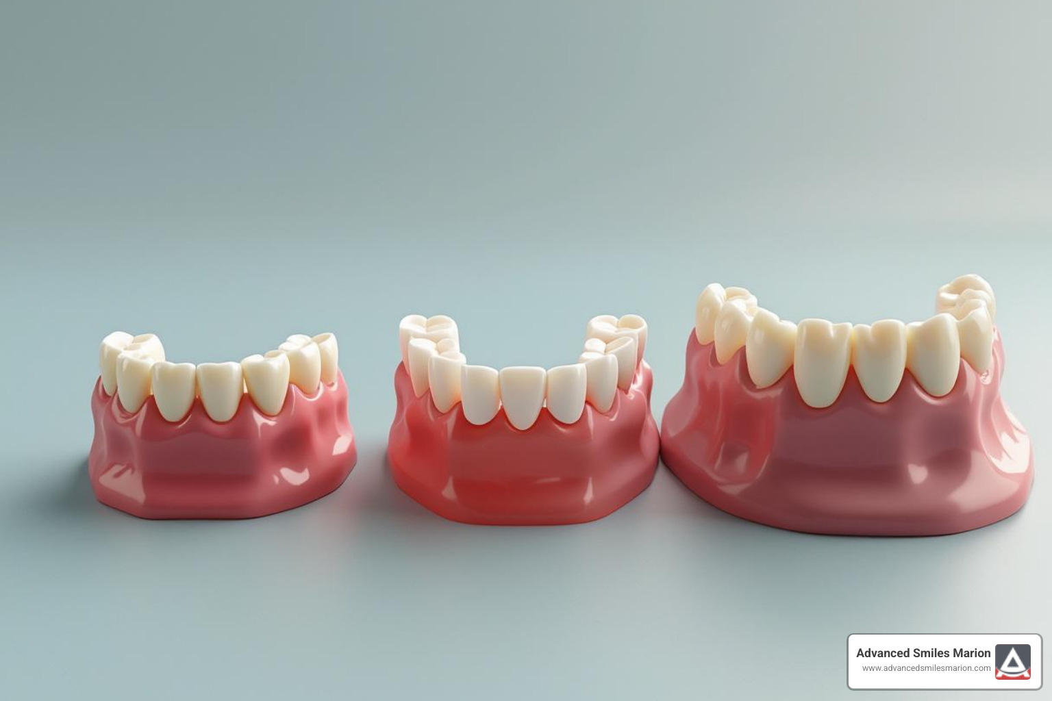 different types of upper dentures side-by-side (full, partial, immediate) - upper dentures