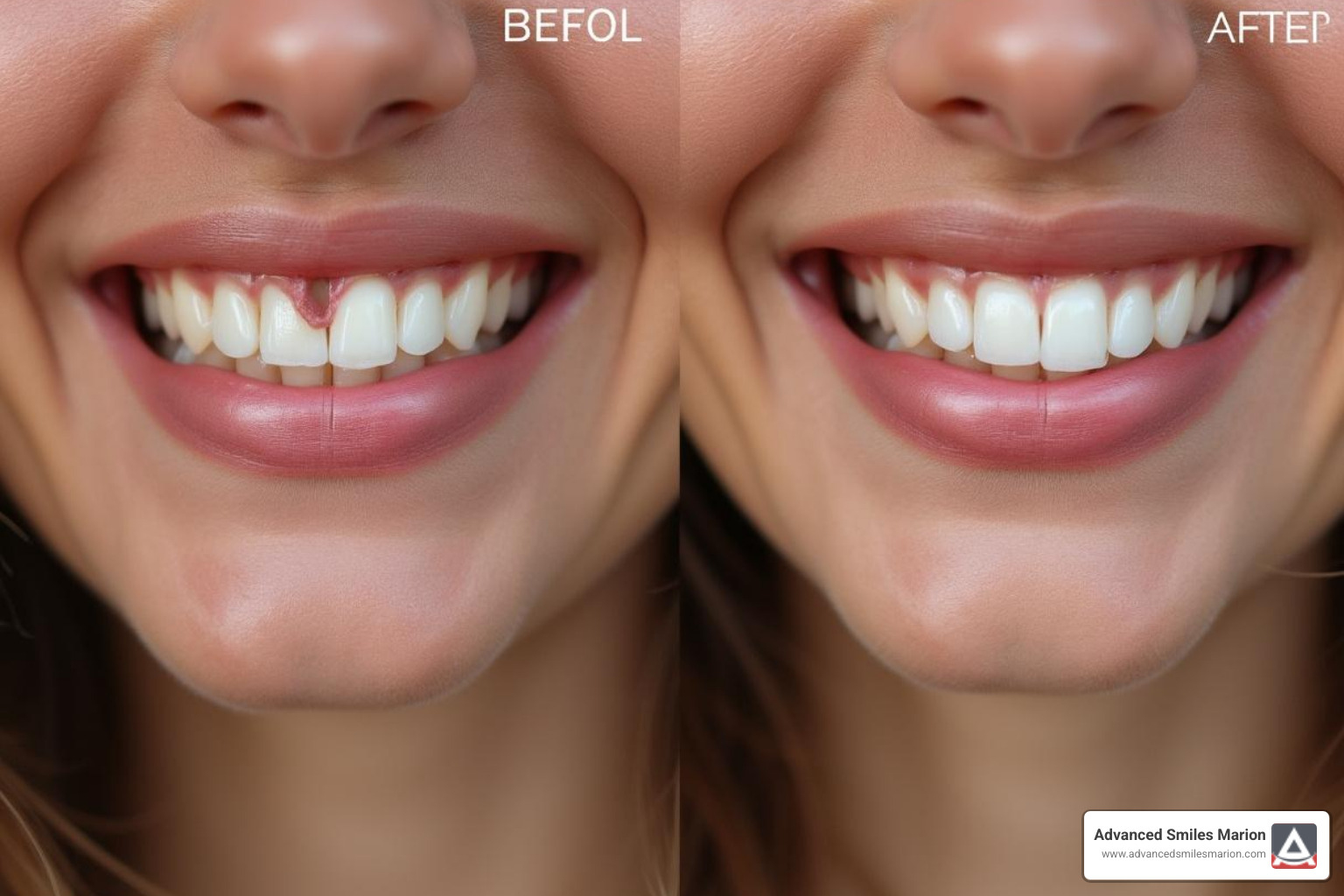 before and after smile change using dental bonding - composite dental bonding cost