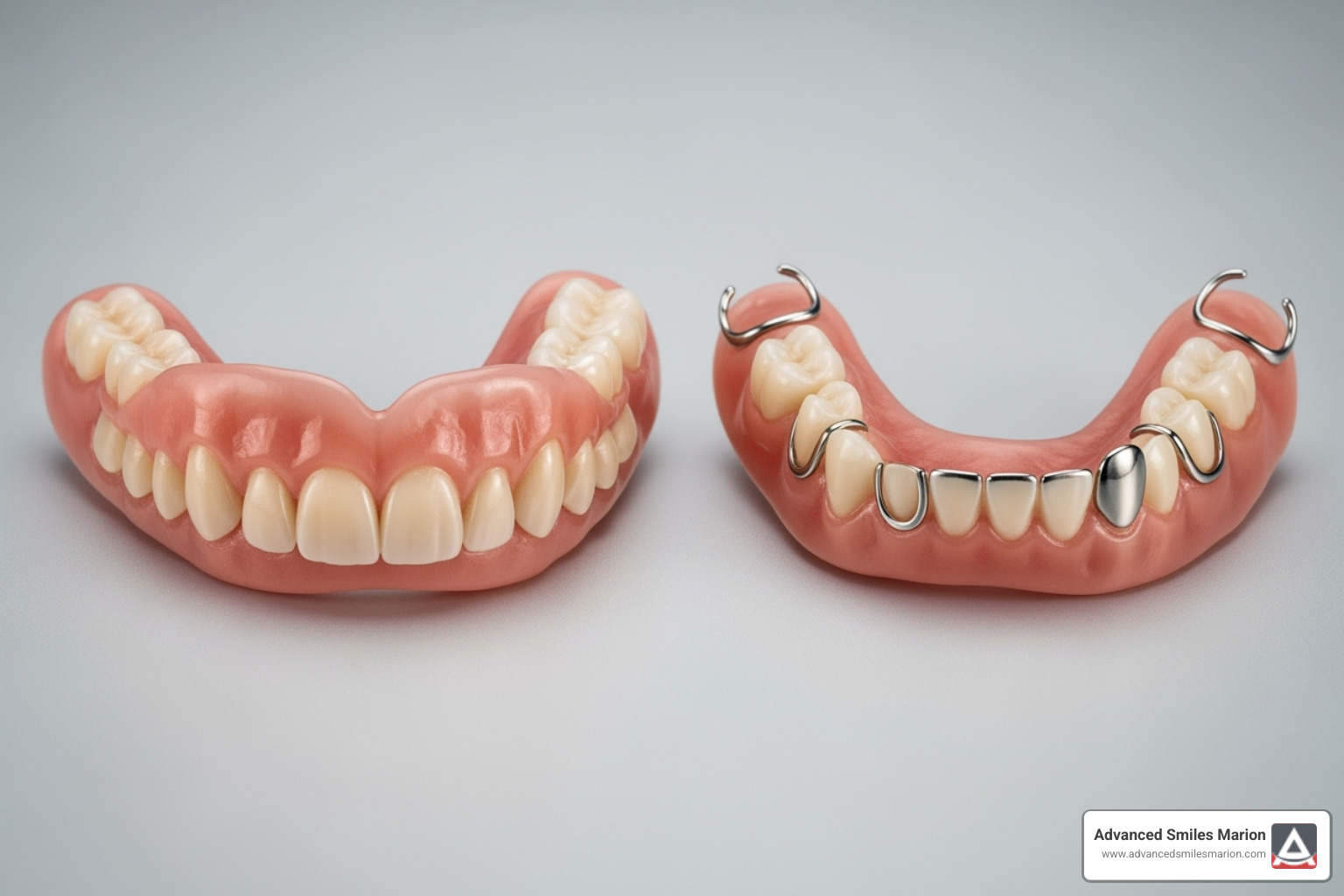 image showing the difference between a full upper denture and a partial upper denture - upper false teeth
