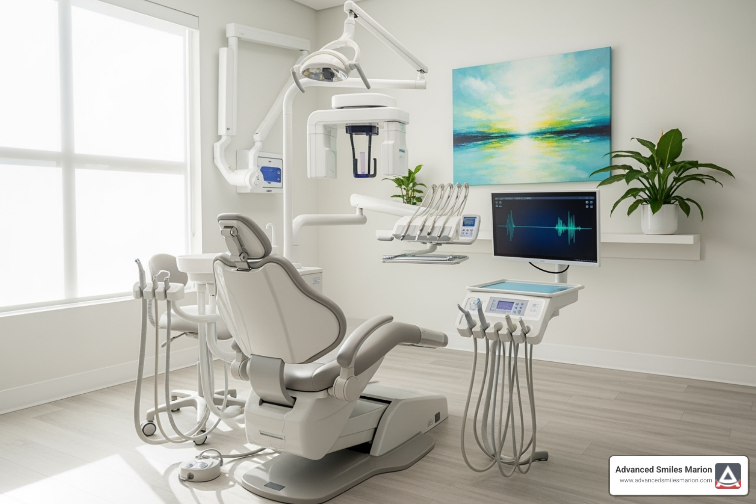 A modern and welcoming dental treatment room with comfortable chair and advanced equipment - dentist in marion oh