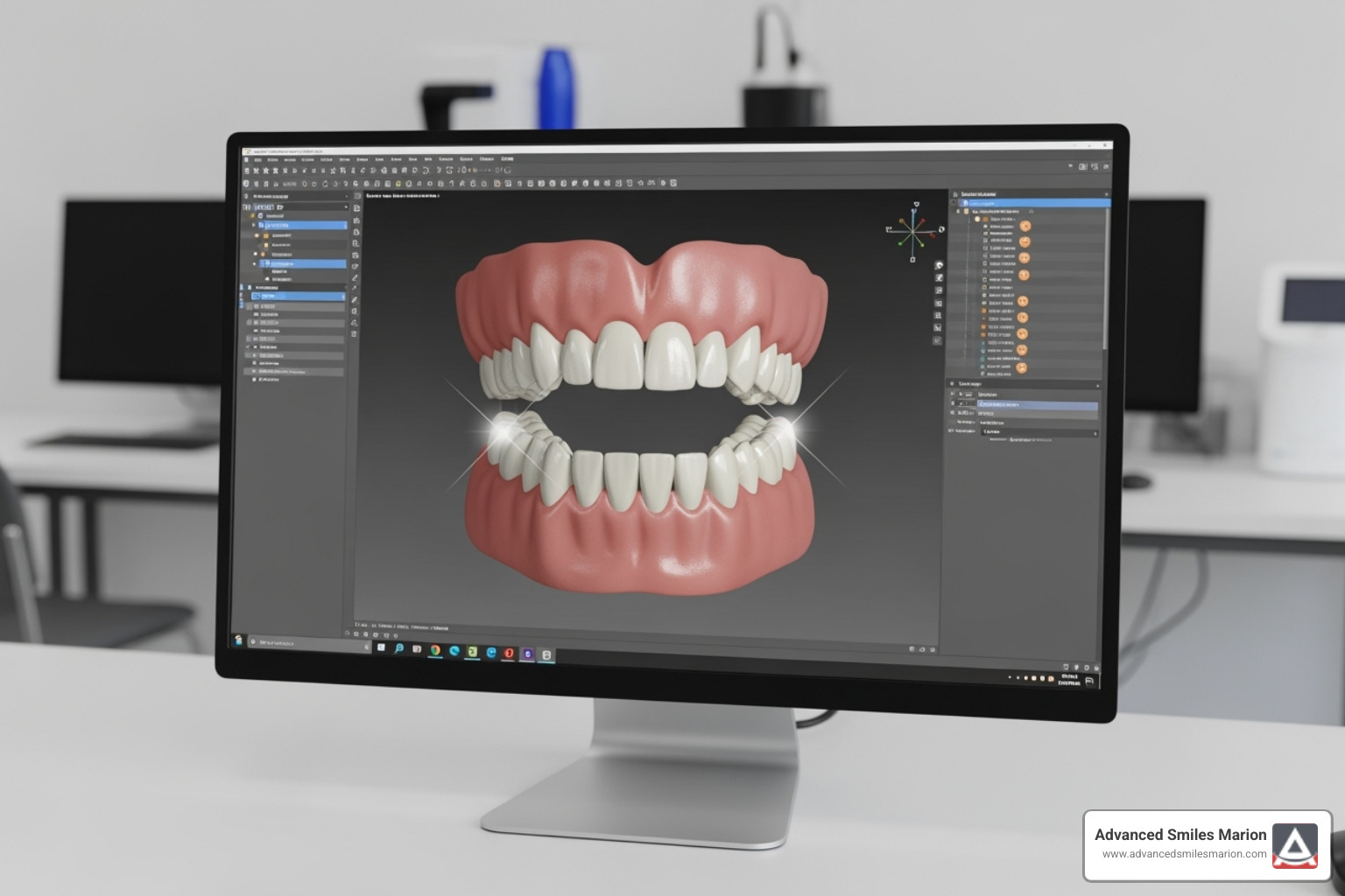 3D model of dentures on a computer screen - digital dentures cost