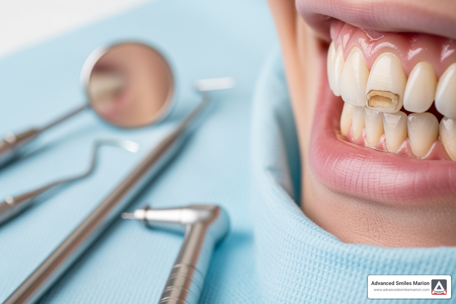 Porcelain veneer on a model tooth - fixing worn teeth