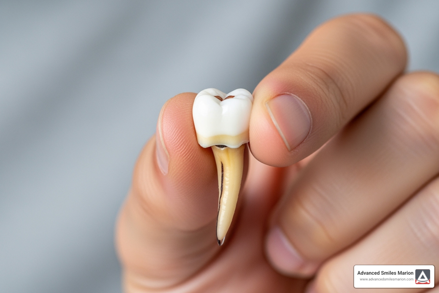 Image illustrating how to properly hold a knocked-out tooth by the crown, avoiding the root - dental emergency Marion Image illustrating how to properly hold a knocked-out tooth by the crown, avoiding the root - dental emergency Marion
