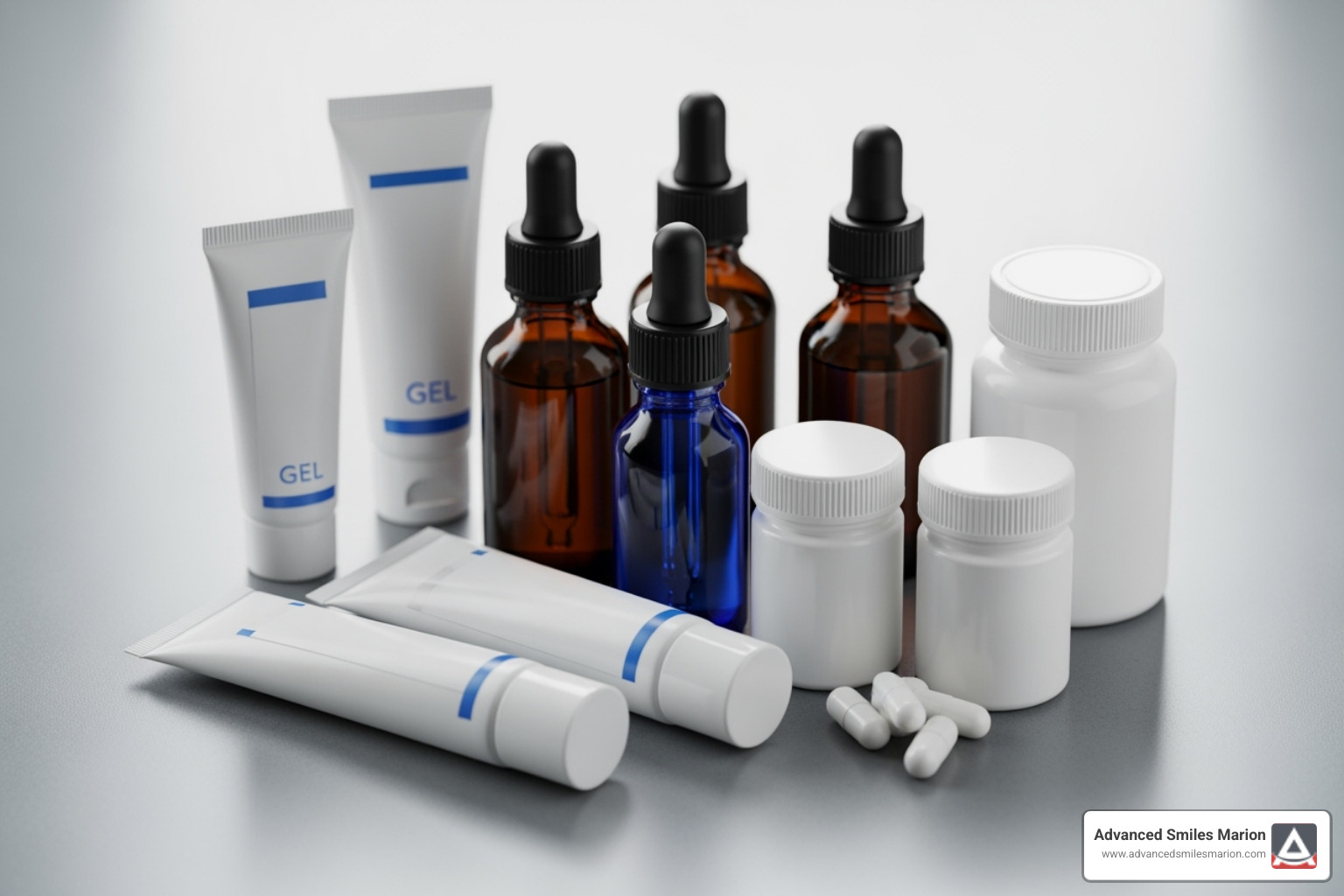 Various OTC toothache relief products like gels and pills - toothache medicine Various OTC toothache relief products like gels and pills - toothache medicine