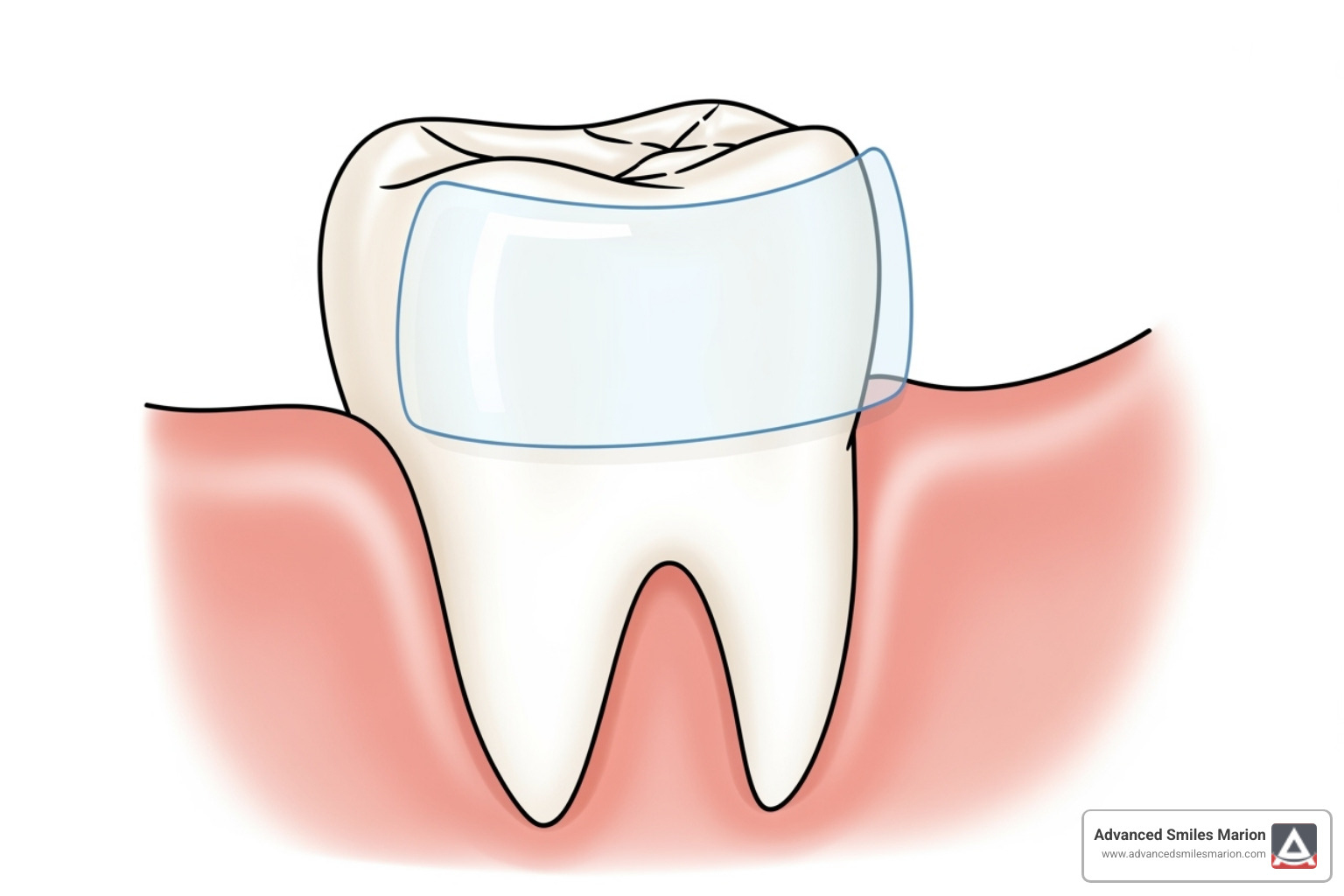 Illustration demonstrating the correct application of a whitening strip, showing it placed firmly on the tooth surface while carefully avoiding contact with the gum line - best bleaching strips for teeth