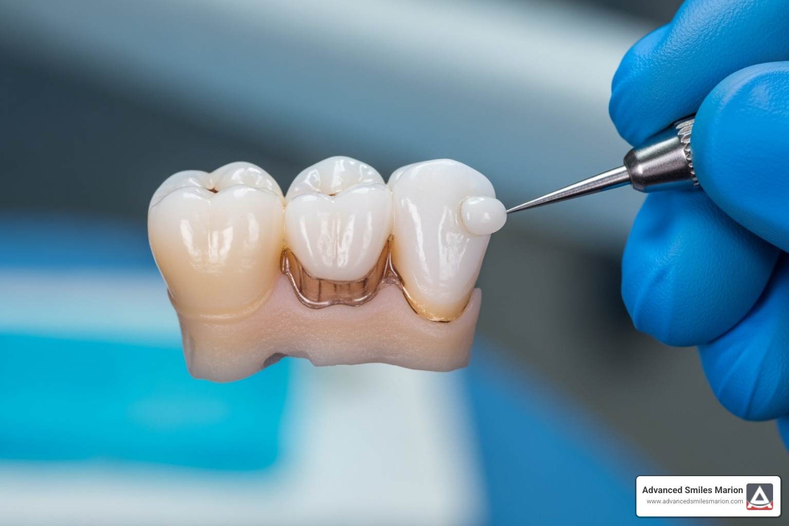 a porcelain dental crown ready to be placed - rebuilding a tooth