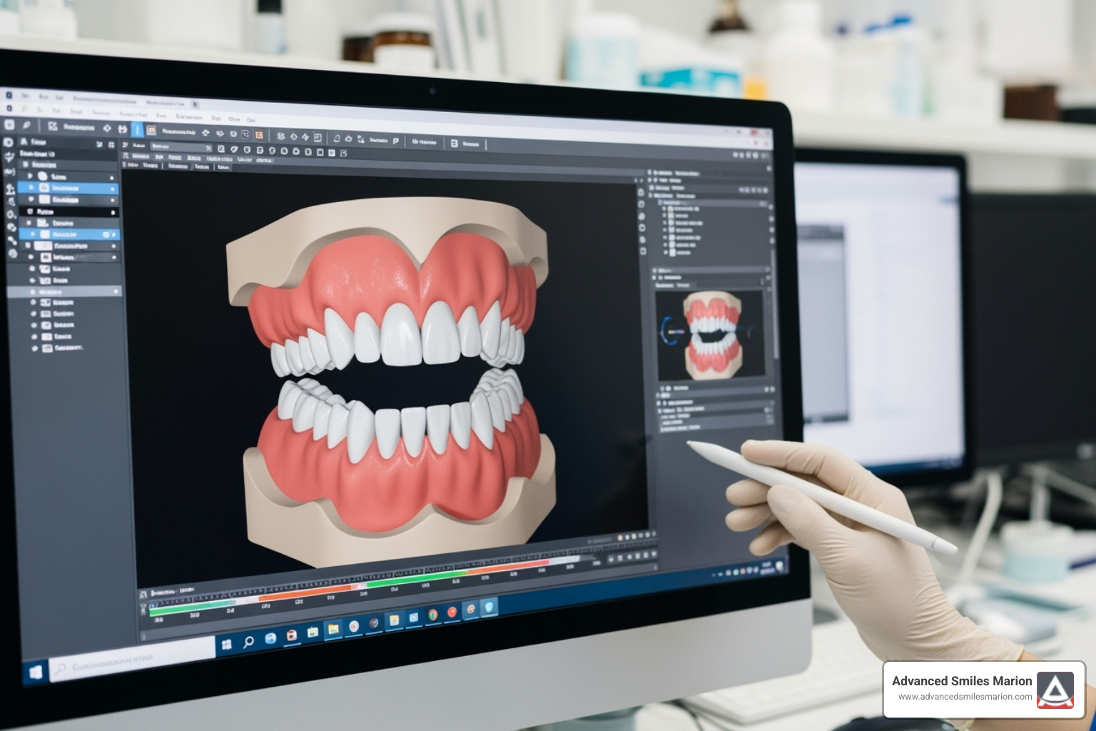 Image of a digital denture being designed on a computer - denture Image of a digital denture being designed on a computer - denture