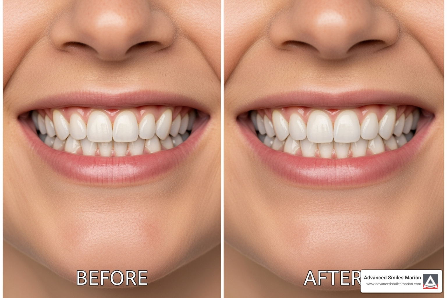 Before and after image of a smile successfully treated for white spots - how to remove white spots on teeth Before and after image of a smile successfully treated for white spots - how to remove white spots on teeth