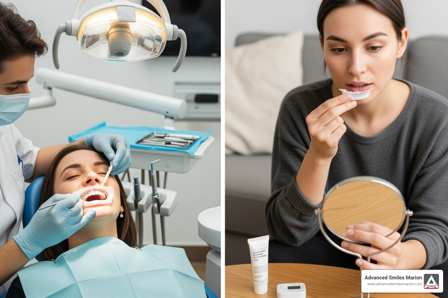 Comparison of in-office whitening and professional at-home kit - dentist teeth whitening