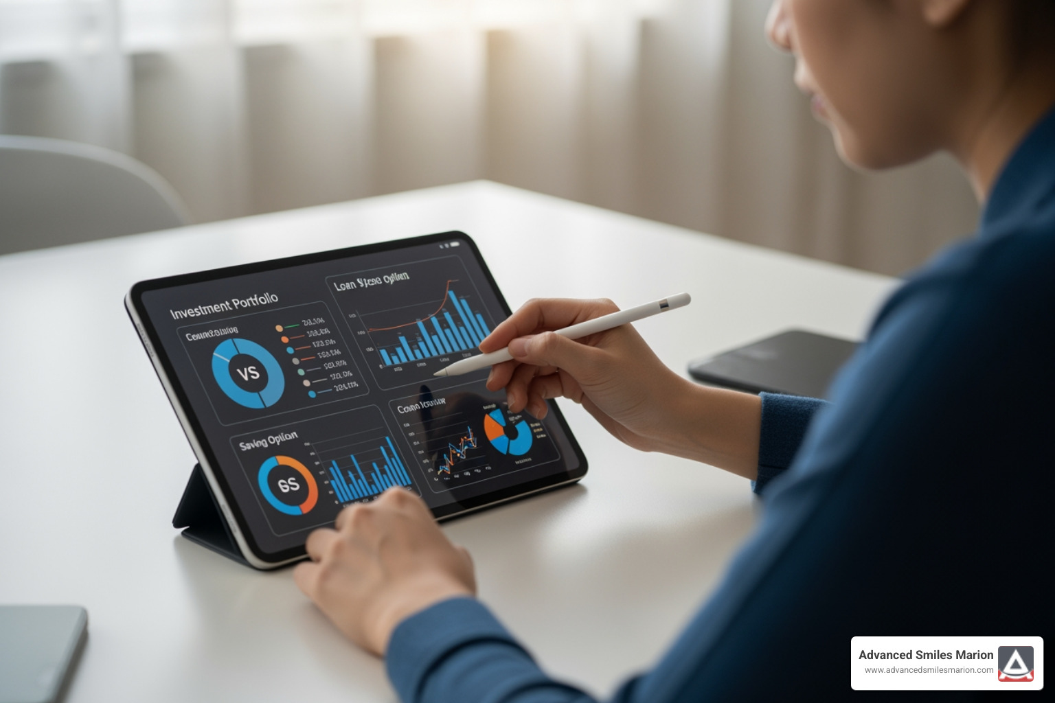 of a person comparing financial options on a tablet - Denture payment plans