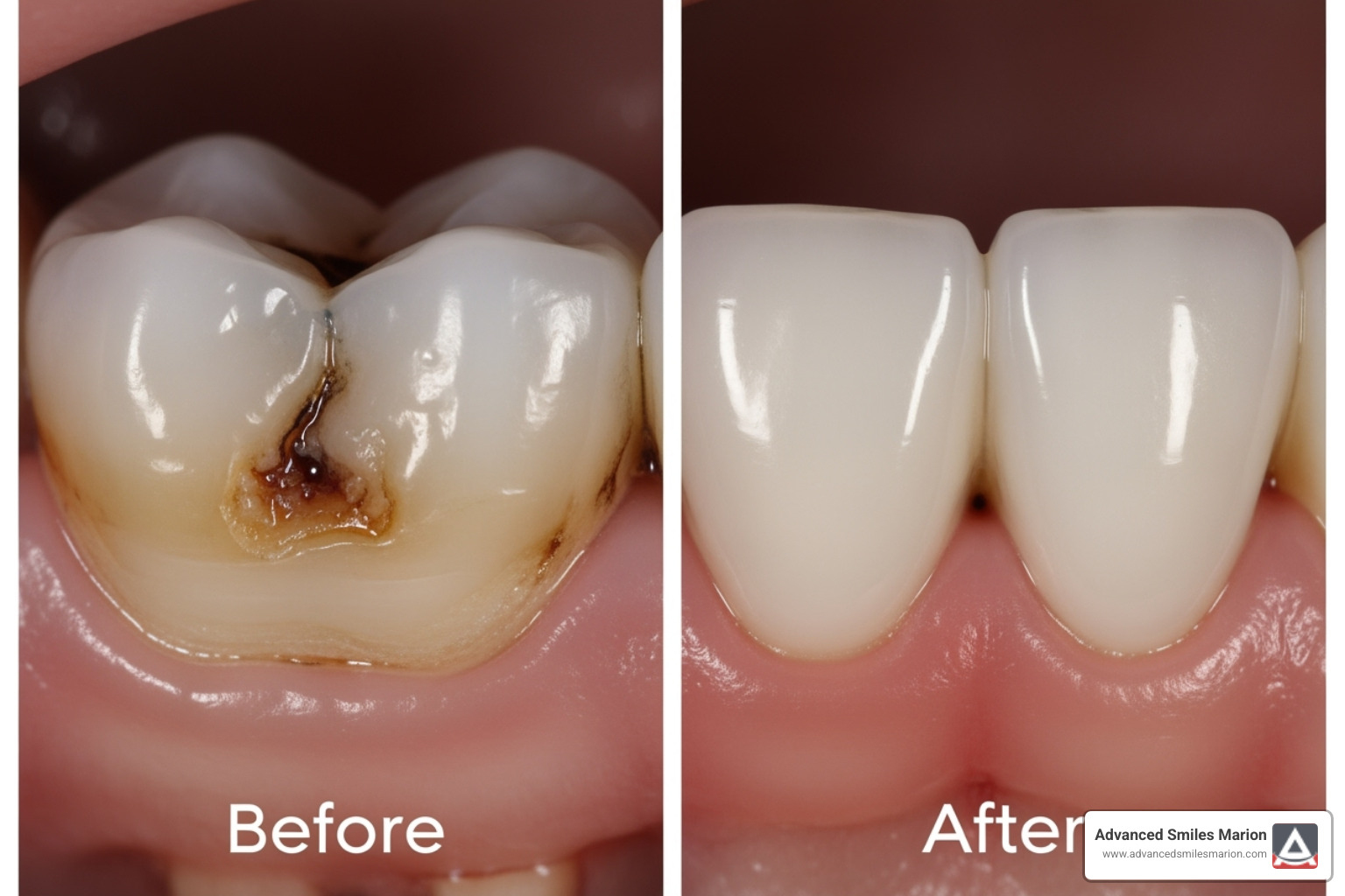 showing a before-and-after comparison of a dental crown restoration - restore and repair teeth showing a before-and-after comparison of a dental crown restoration - restore and repair teeth